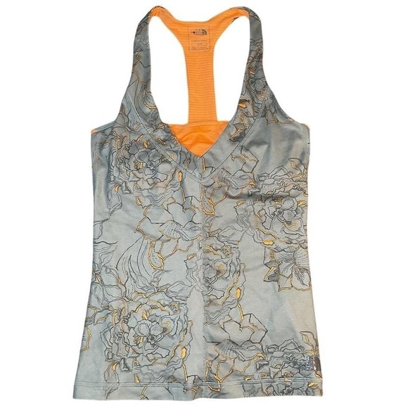 The North Face Tank Top Womens XS Gray Athletic Floral Print Racerback Yoga Gym - Picture 1 of 8